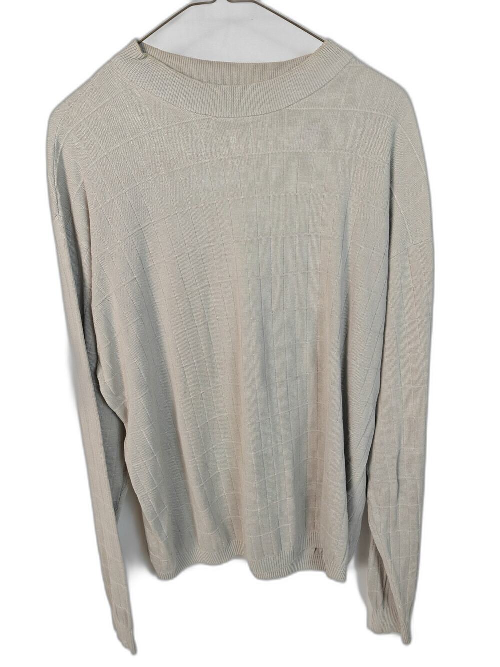 Bachrach Men's XXL 100% Silk Sweater Beige Textured Grid Long Sleeve Mock Neck